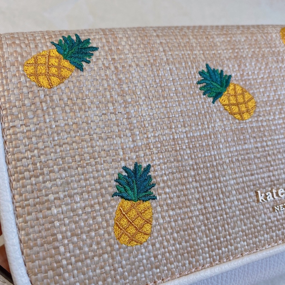 kate spade Pineapple Embroidered Straw Crossbody Bag in Yellow, Green, Cream - Picture 5 of 13